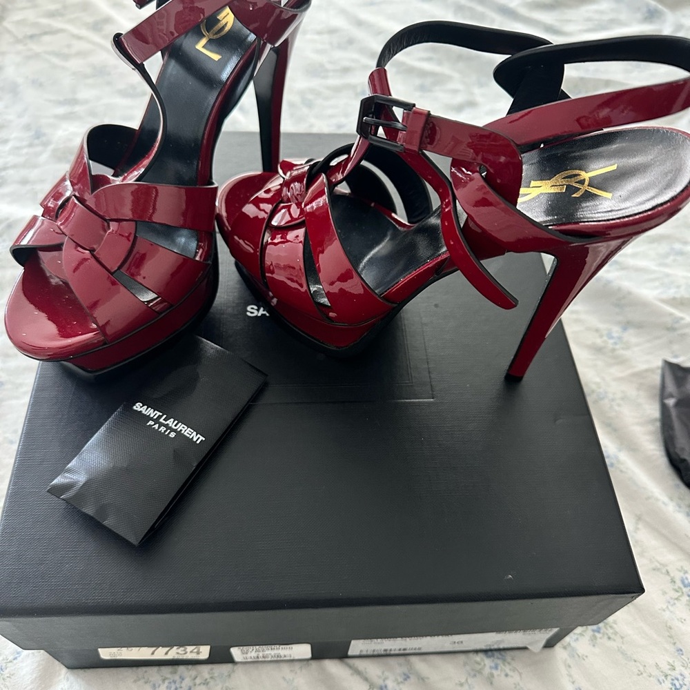 Saint Laurent Burgundy Patent Heels